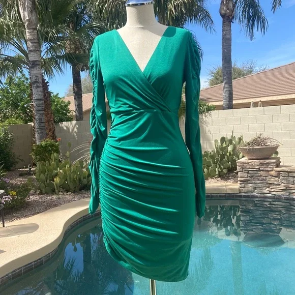Guess | Dresses | Guess Long Sleeve Green Ruched Dress Size Homecoming  Dance | Poshmark